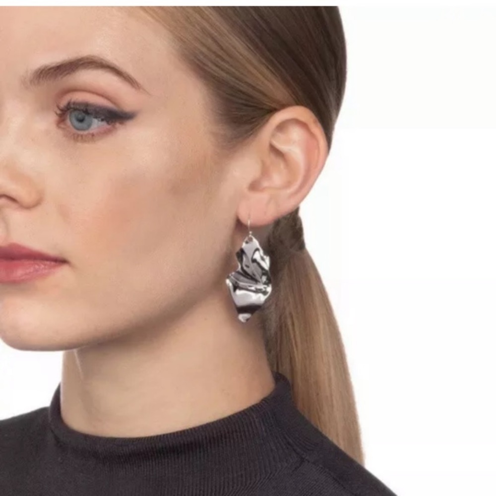 ALEXIS BITTAR • NEW Light weight Silver Draped Liquid Metal Leaf Drop Earrings - Picture 8 of 14